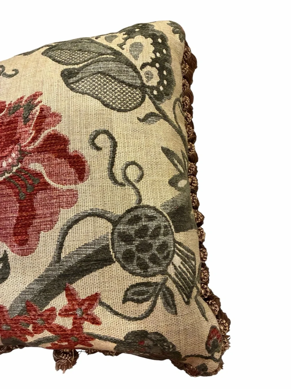 Set of 3 22” Square Floral Tapestry Throw Pillows Muted Colors Tassels Classic